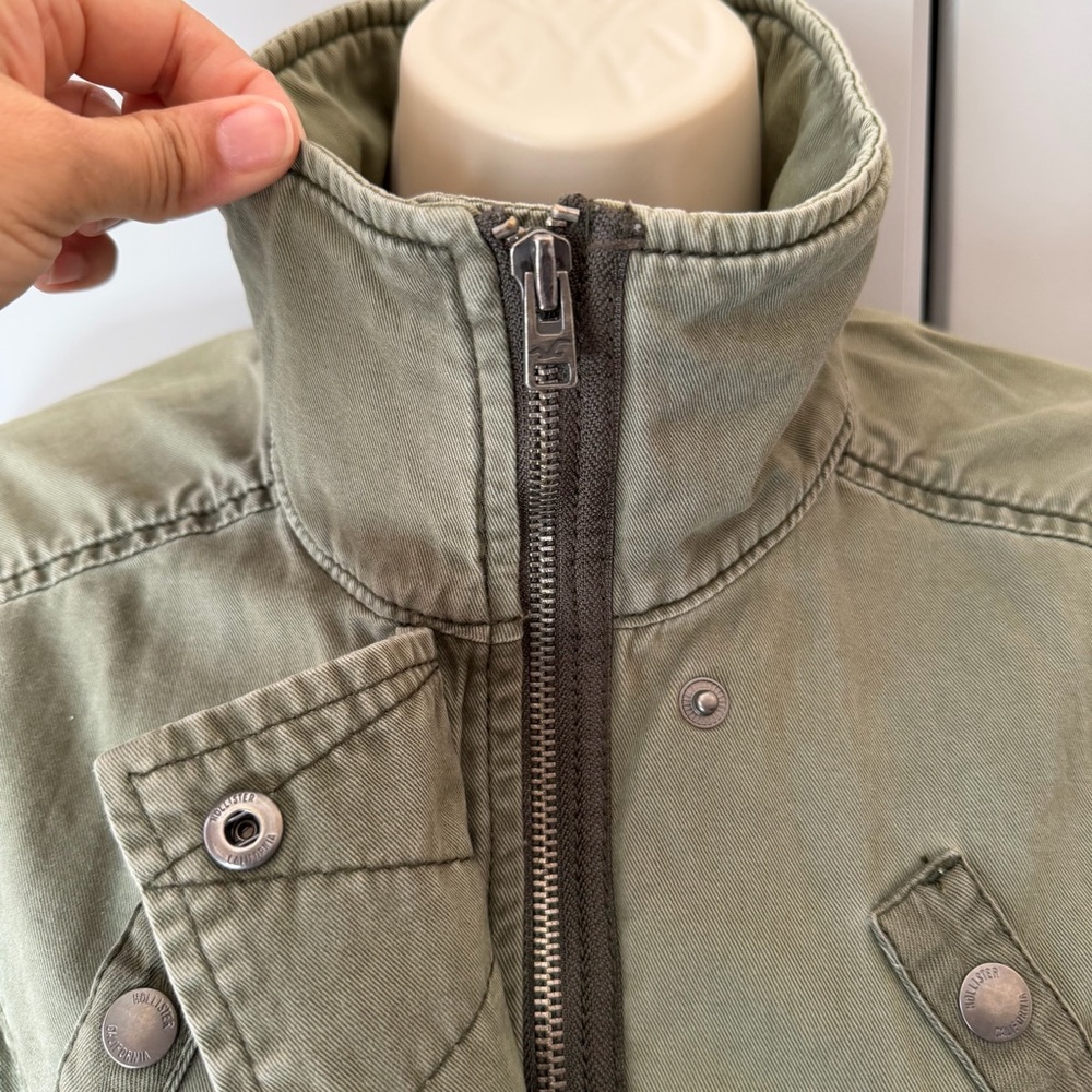 VTG Hollister Utility Jacket SM Drab Green Military Y2K Camp Festival Streetwear - Picture 7 of 12